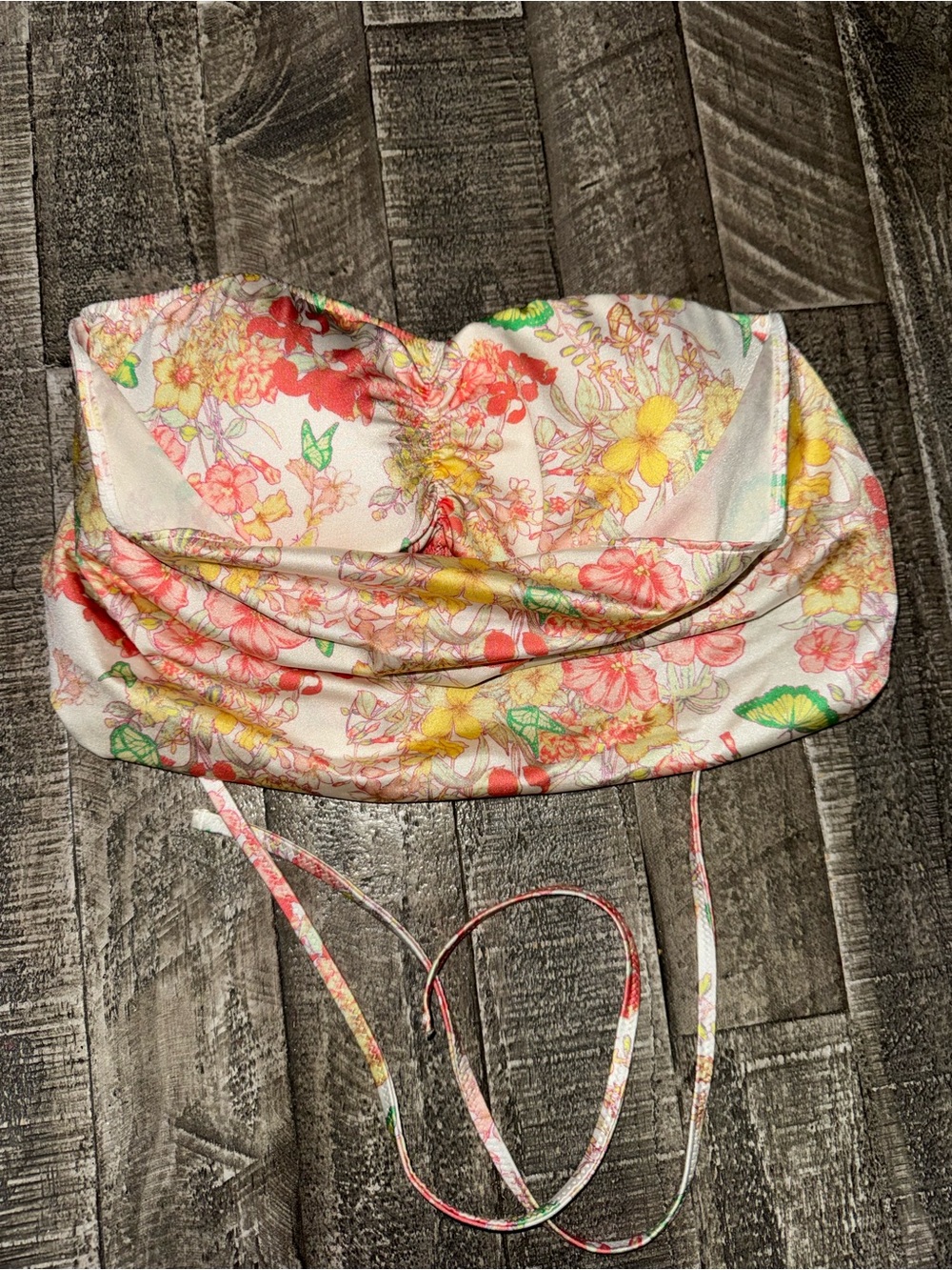 Victoria's Secret Cream Floral Bikini Set with Coral, Yellow & Green - Picture 3 of 9